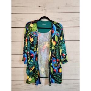 Cuddl Duds‎ Womens Multicolor Rainforest Long  Sleeve Open Front Cardigan  Small